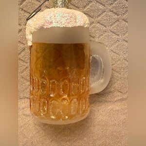 Frosted Beer Mug of Beer old world Christmas tree Ornament blown glass stein